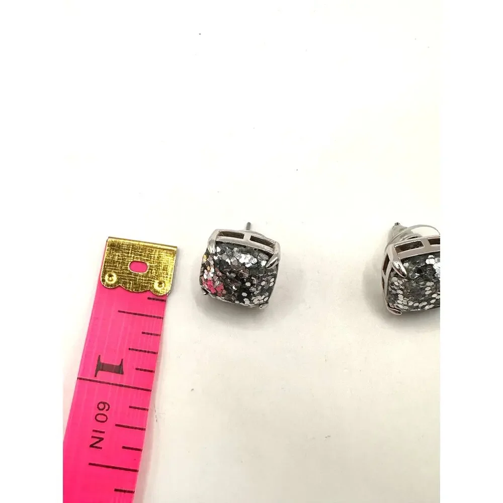 Kate Spade Silver Glitter Stud Earring Square Preppy Designer Summer Jewelry
